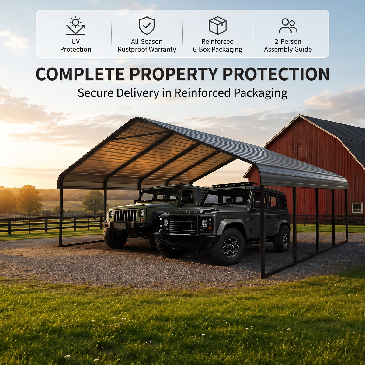 All-Weather Outdoor Carport 20×20 / 10×15 – Heavy-Duty Steel Frame Shelter for Cars, Boats & Equipment, Durable Cover, Quick Setup