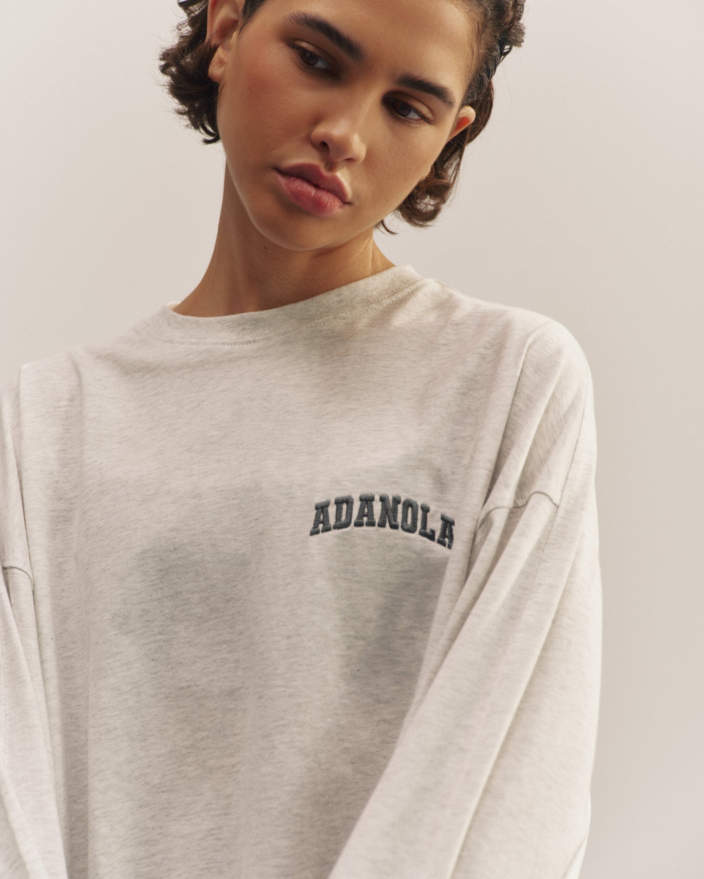 Varsity Long Sleeve Oversized T-Shirt - Light Grey Melange/Graphite Grey