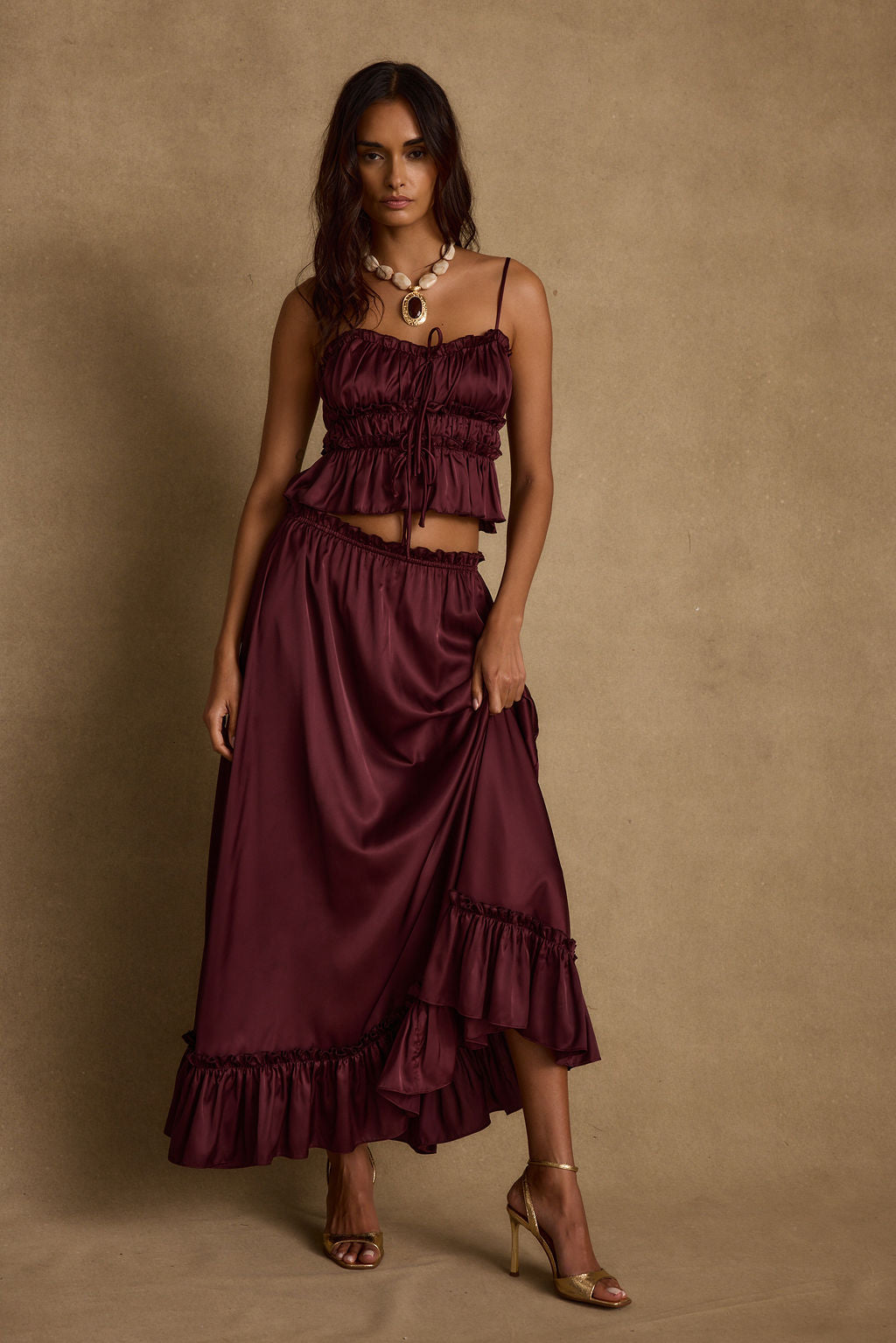 Dahlia Mulberry Satin Tank