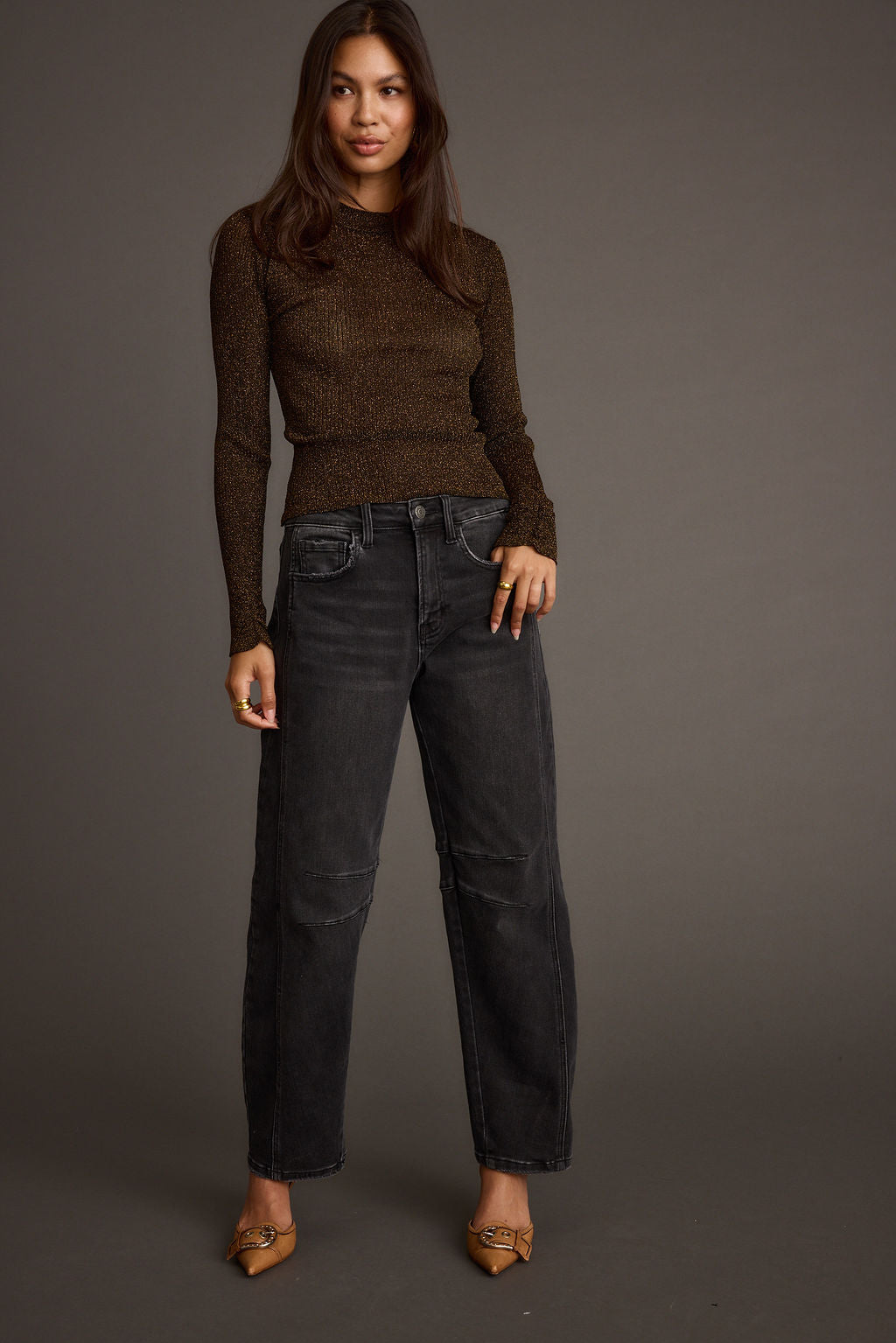Mirage Gold Lurex Long Sleeve Top