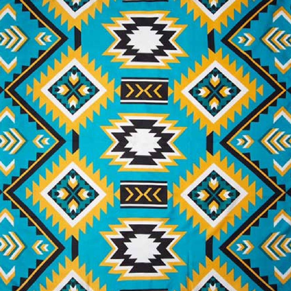 #1 Teal/Gold Southwest Silk Scarf - 20"