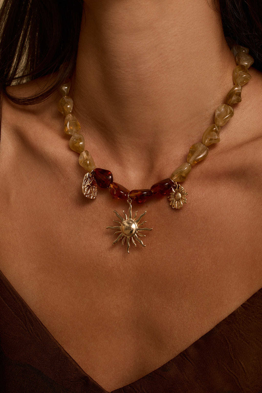 Novara Gold and Stone Charm Necklace