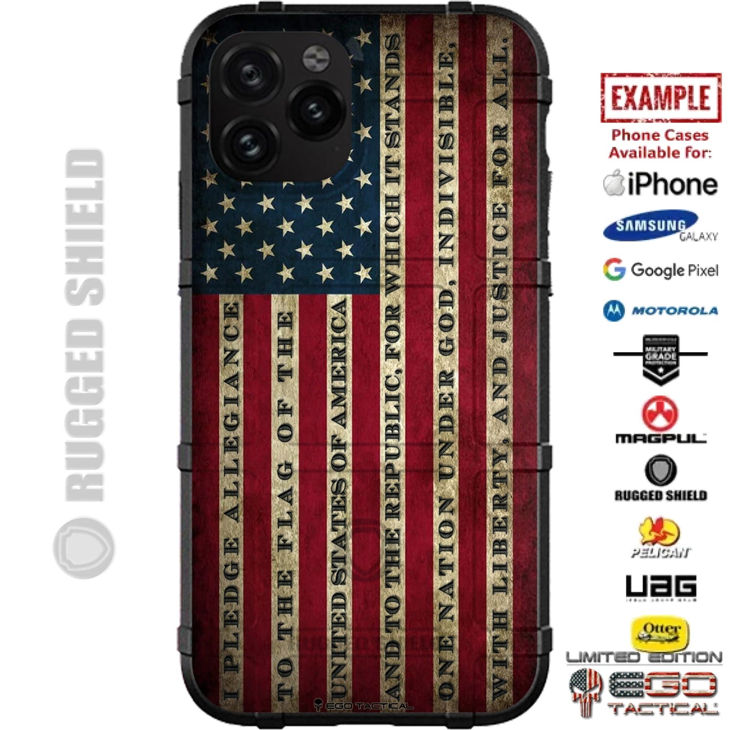 Pledge of Allegiance Script US Flag Custom Printed Case Design for Apple, Samsung, Google & Motorola Phone Models