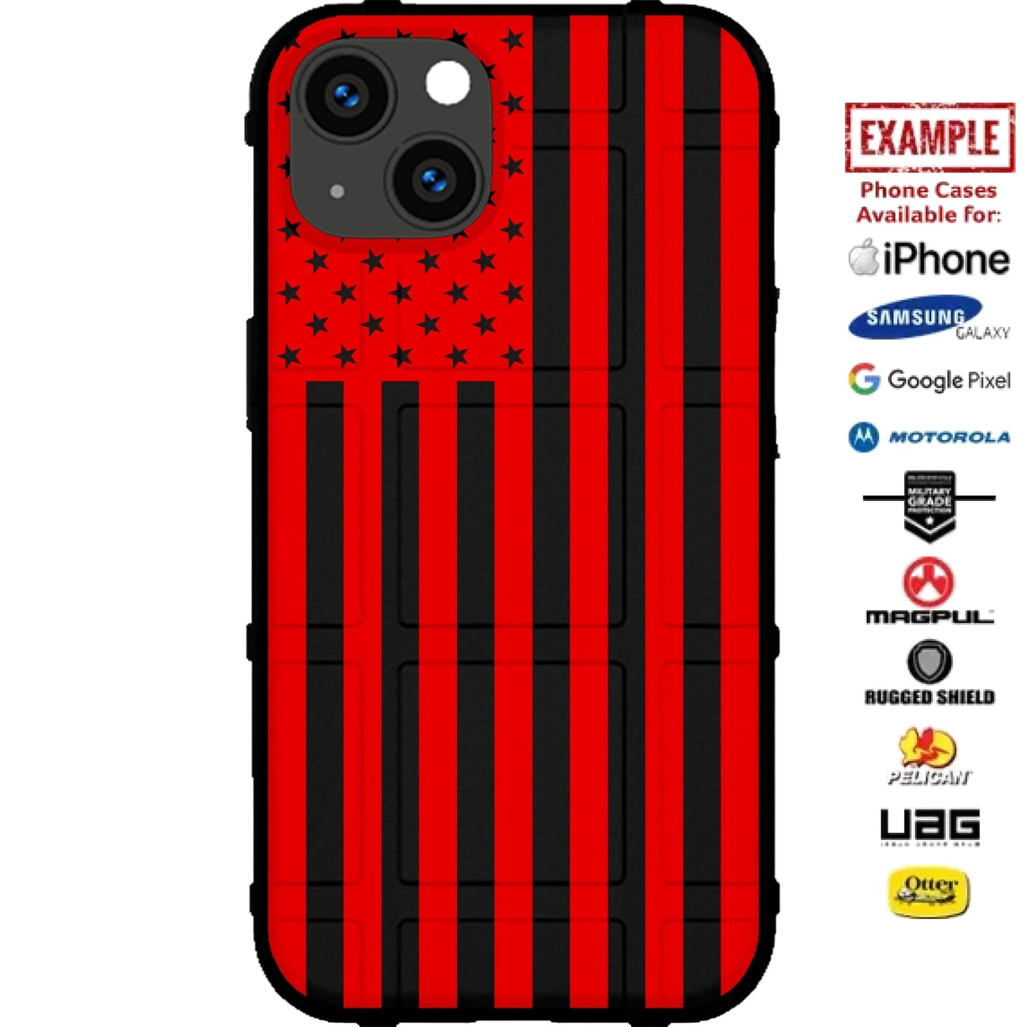 Red Reversed Assaulting Forward US American Flag on Black Case Custom Printed Case Design for Apple, Samsung, Google & Motorola Phone Models