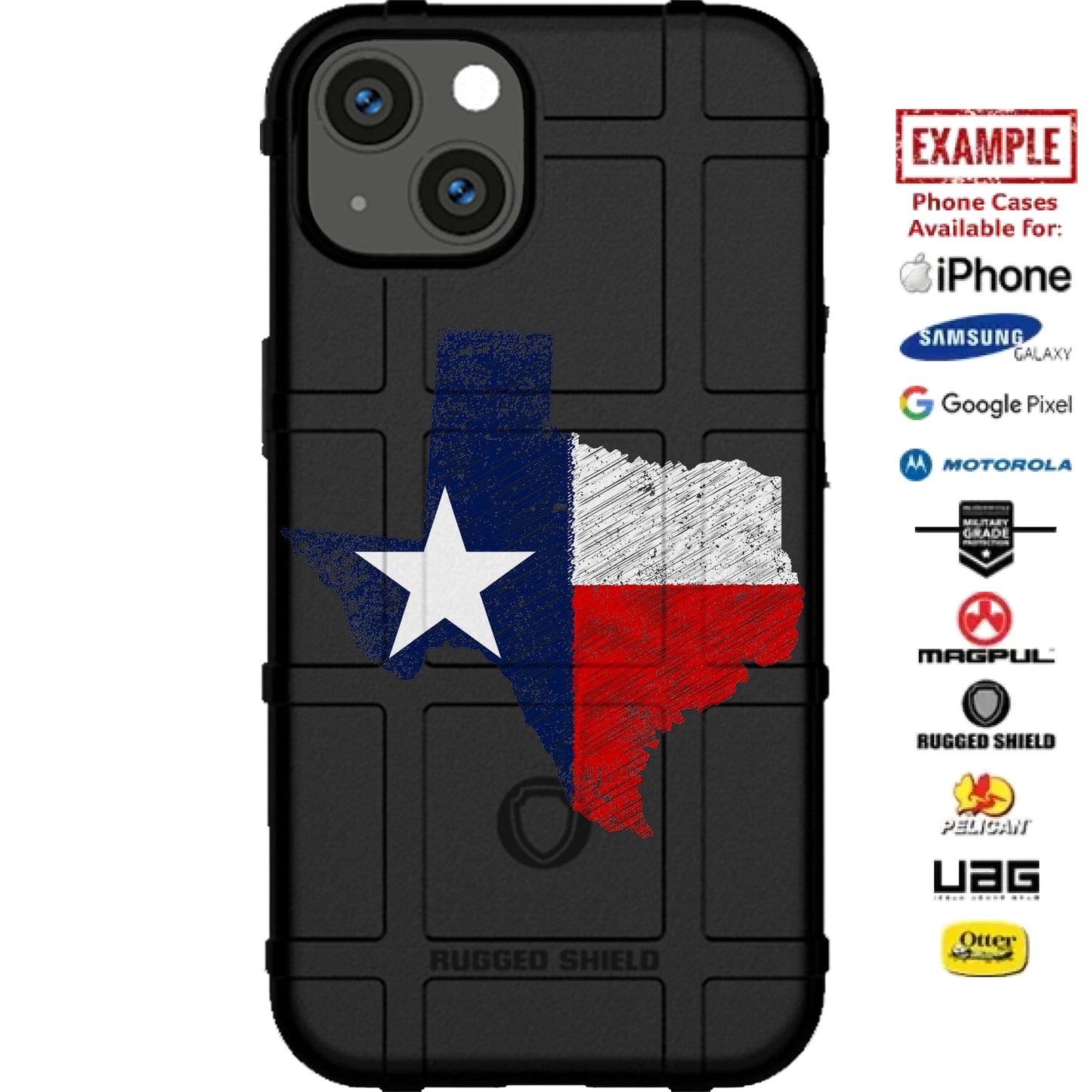 Texas State Shape Sketched Flag Custom Printed Case Design for Apple, Samsung, Google & Motorola Phone Models