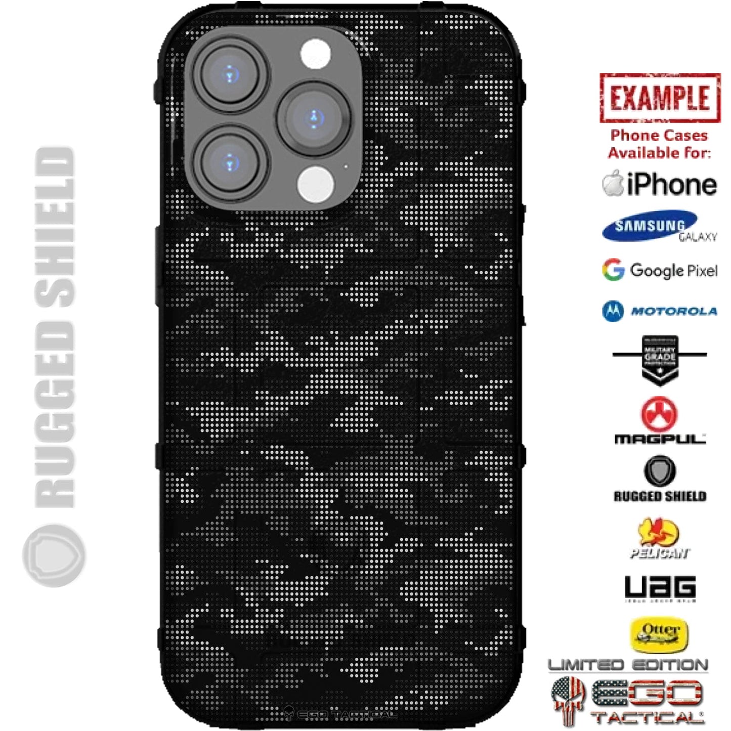 Black Digital Dots Camouflage Custom Printed Case Design for Apple, Samsung, Google & Motorola Phone Models