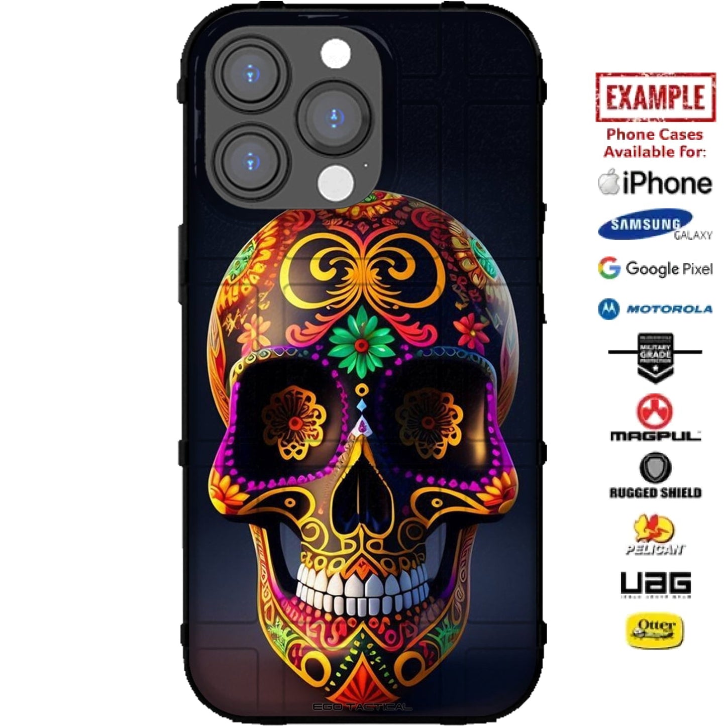 Dia de Los Muertos Sugar Skull Special Edition 2023 Custom Printed Case Design for Apple, Samsung, Google & Motorola Phone Models
