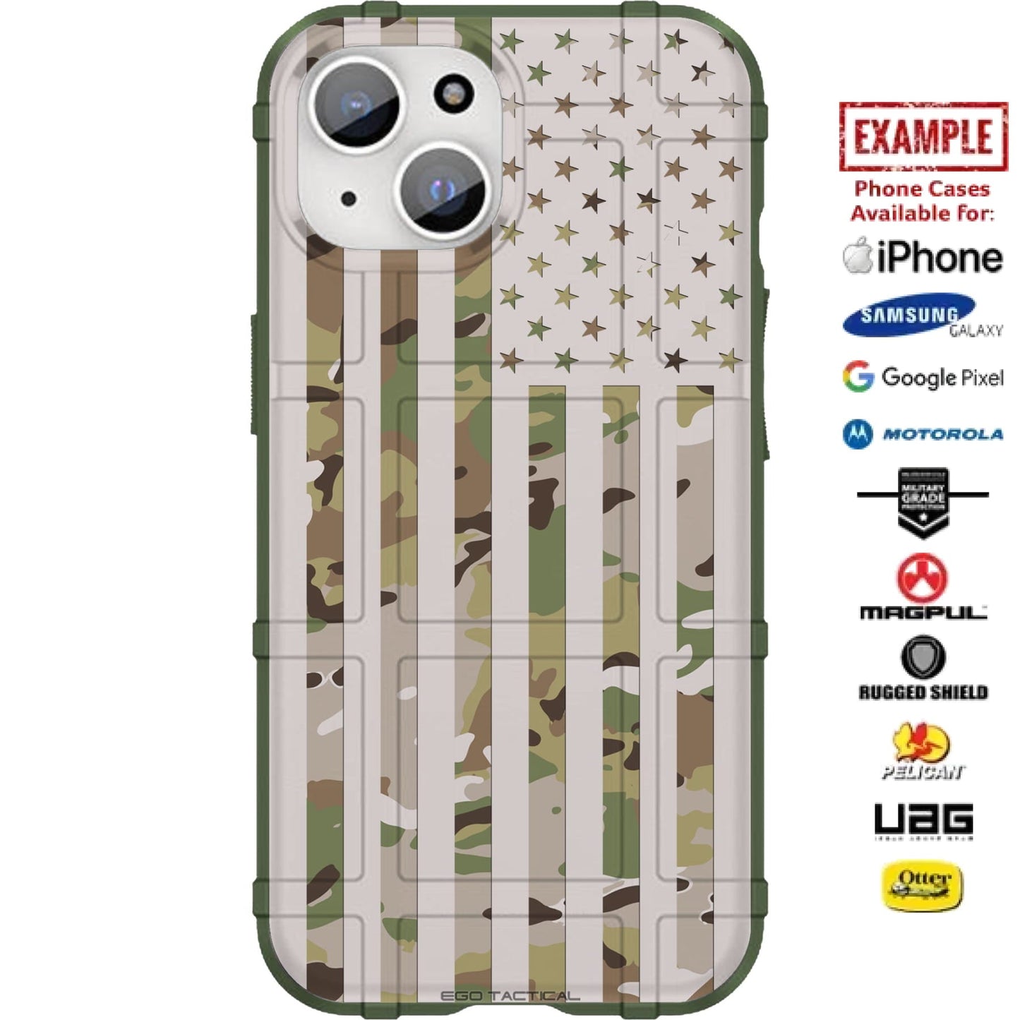 Multicam OCP/Scorpion Camouflage, Light US American Flag Custom Printed Case Design for Apple, Samsung, Google & Motorola Phone Models