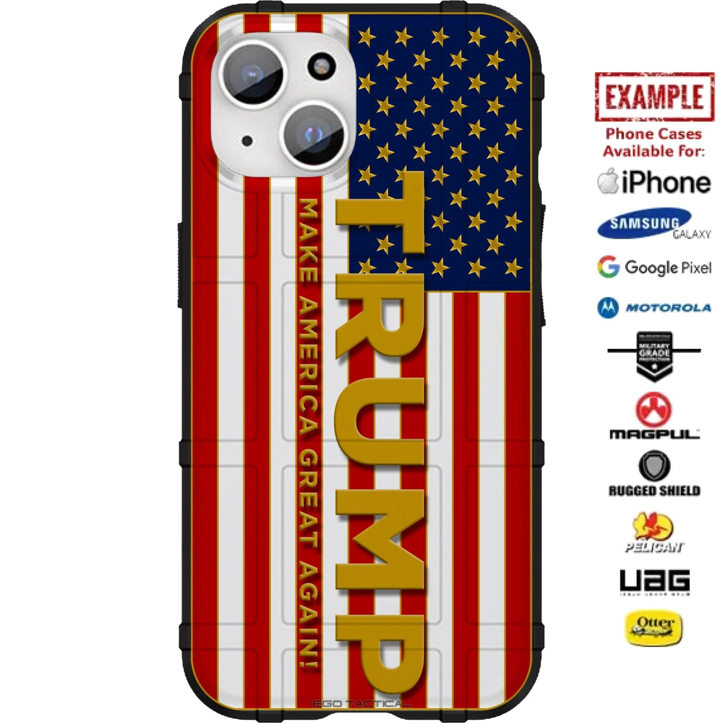 Trump Golden US Flag Custom Printed Case Design for Apple, Samsung, Google & Motorola Phone Models
