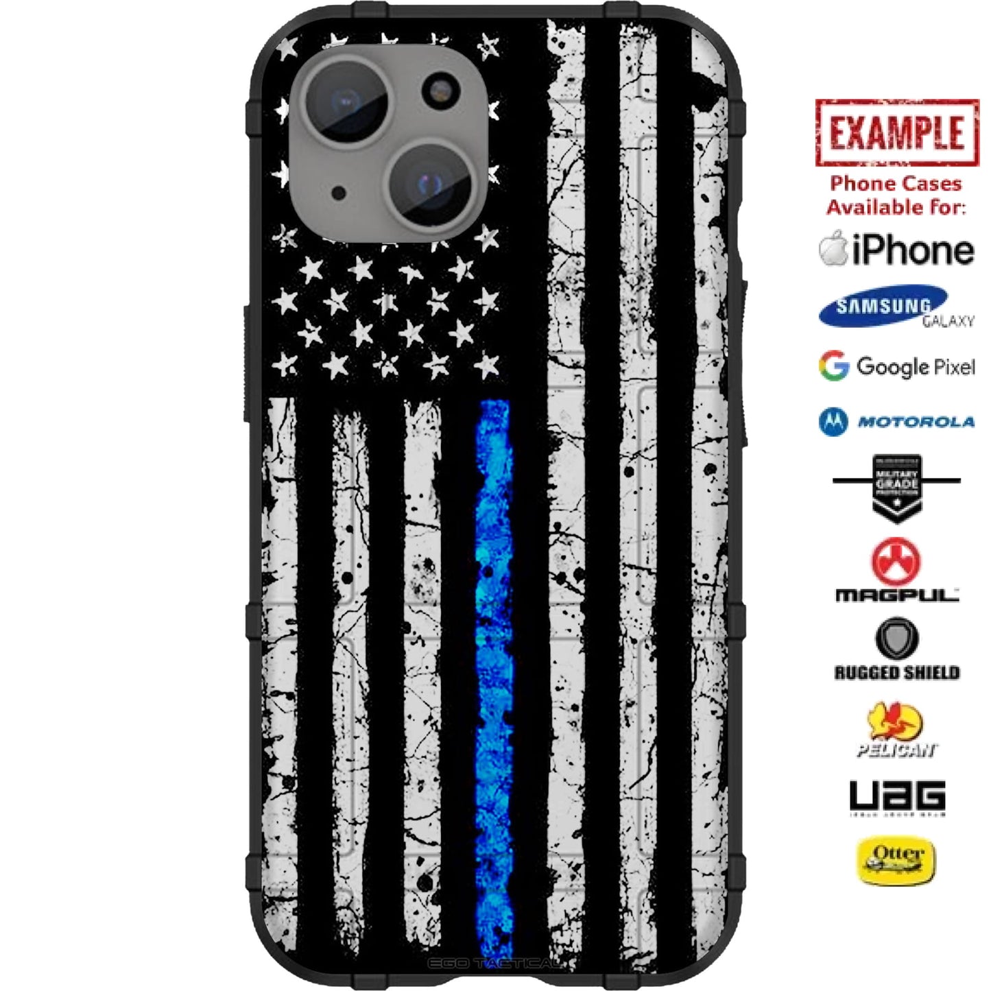 Artistic Black Subdued Reversed US Flag Thin Line Police Custom Printed Case Design for Apple, Samsung, Google & Motorola Phone Models