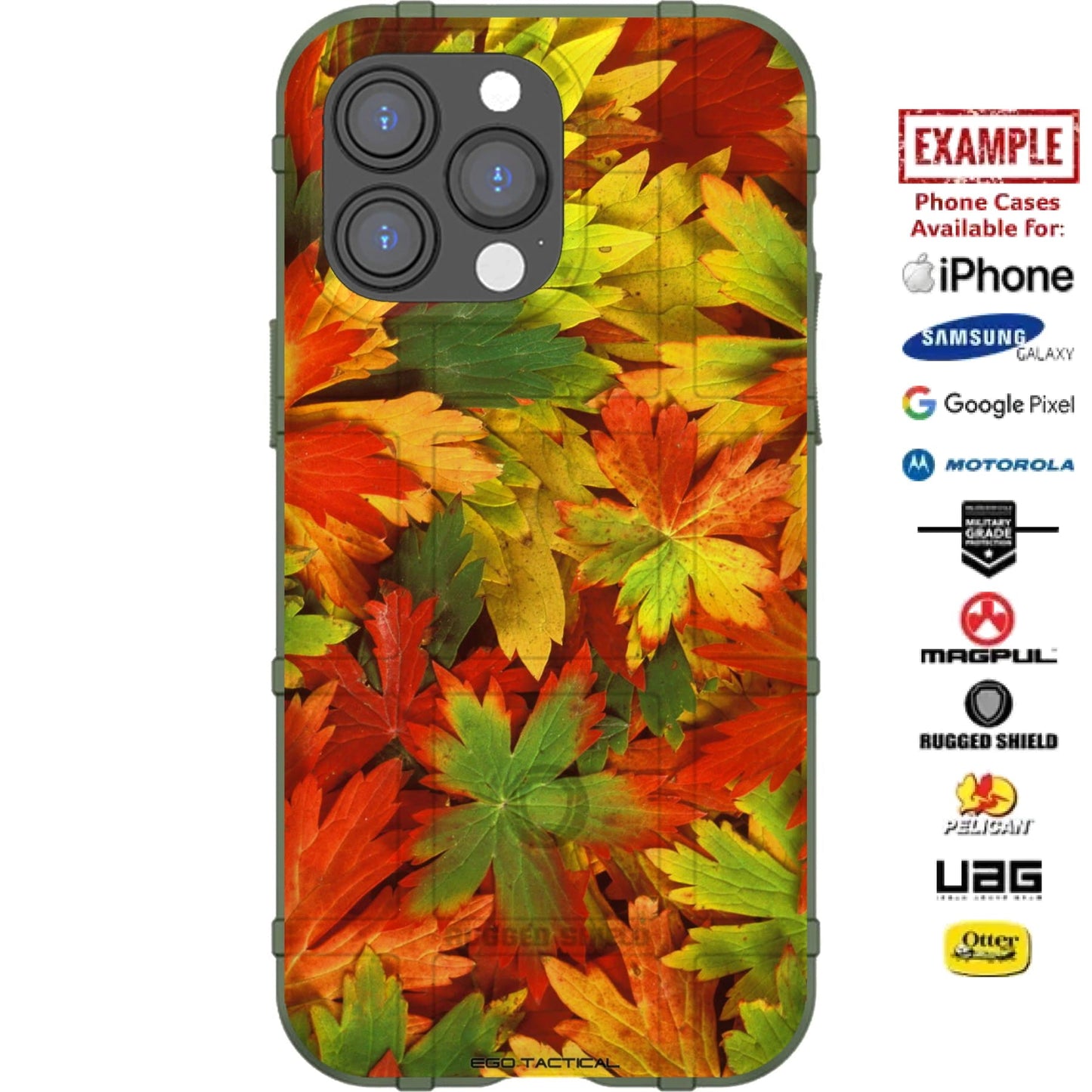 Fall Leaves Foliage Camouflage Pattern Custom Printed Case Design for Apple, Samsung, Google & Motorola Phone Models