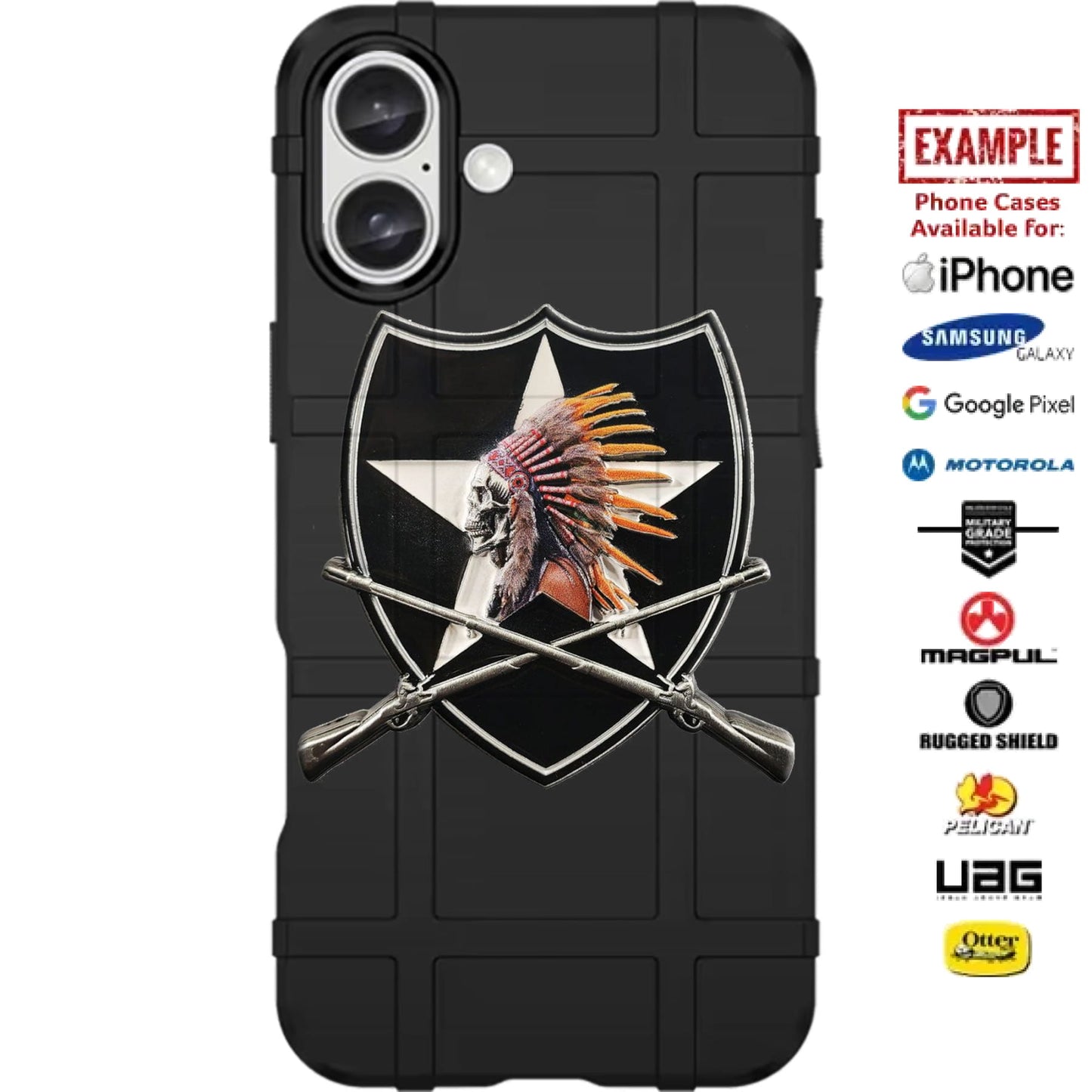 US Army 2nd Infantry Division Indianhead & Crossed Rifles Custom Printed Case Design for Apple, Samsung, Google & Motorola Phone Models