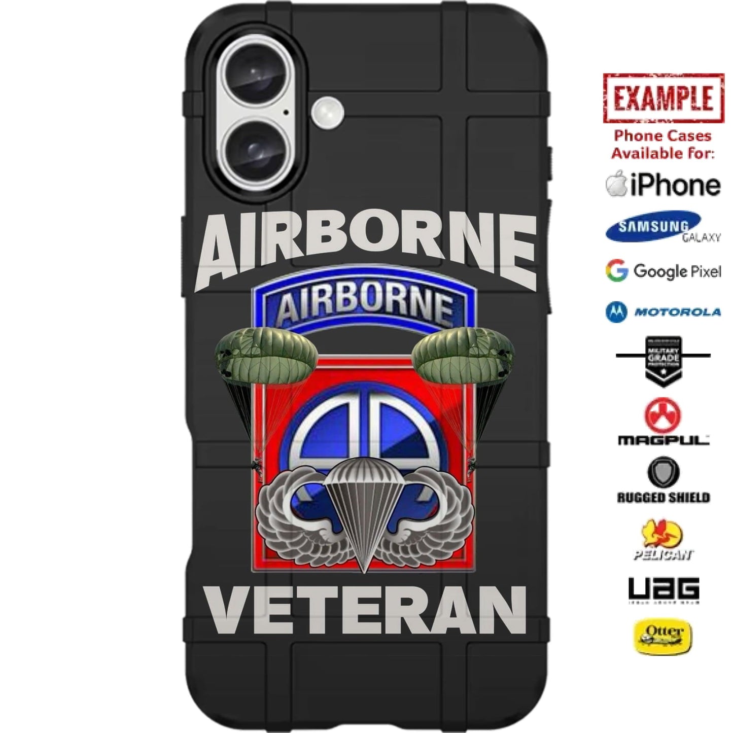 US Army Airborne Veteran Custom Printed Case Design for Apple, Samsung, Google & Motorola Phone Models