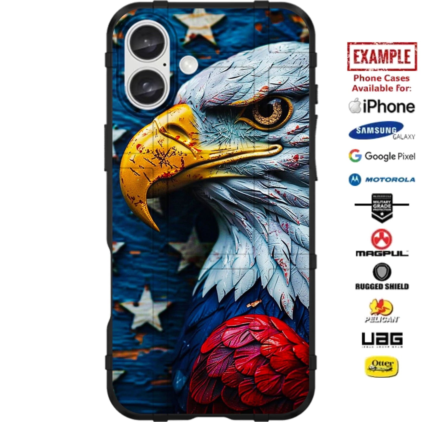 USA Stars Bald Eagle Custom Printed Case Design for Apple, Samsung, Google & Motorola Phone Models