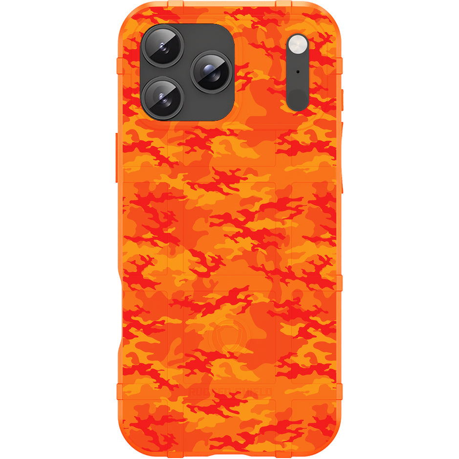 Blaze Orange Rugged Shield TPU Case with MagSafe Ring - Blaze Orange Hi Vis Camo Design for Apple iPhone 17 Pro, 17 ProMax & Samsung S26 Ultra phone models