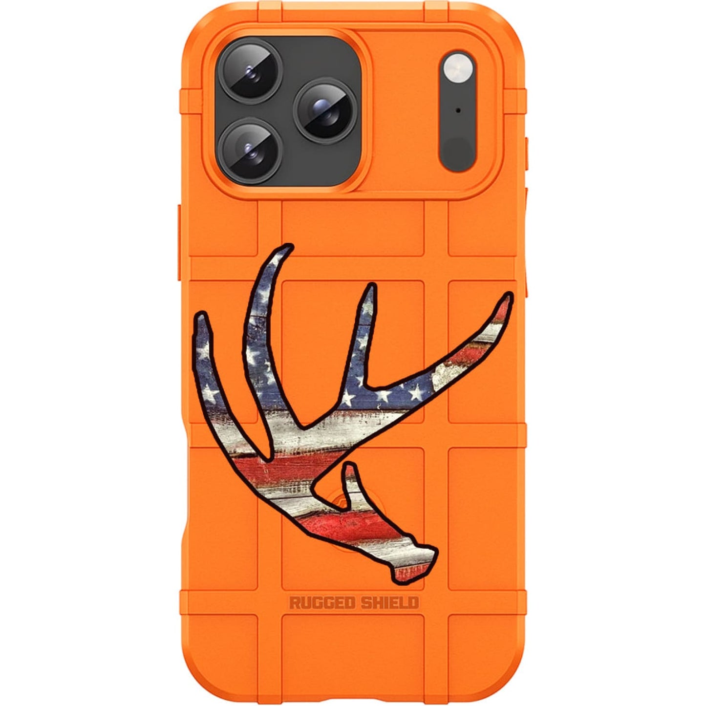 Orange Rugged Shield TPU Case with MagSafe Ring - US Flag Antlers Design for iPhone 17 Pro & 17 Pro Max phone models