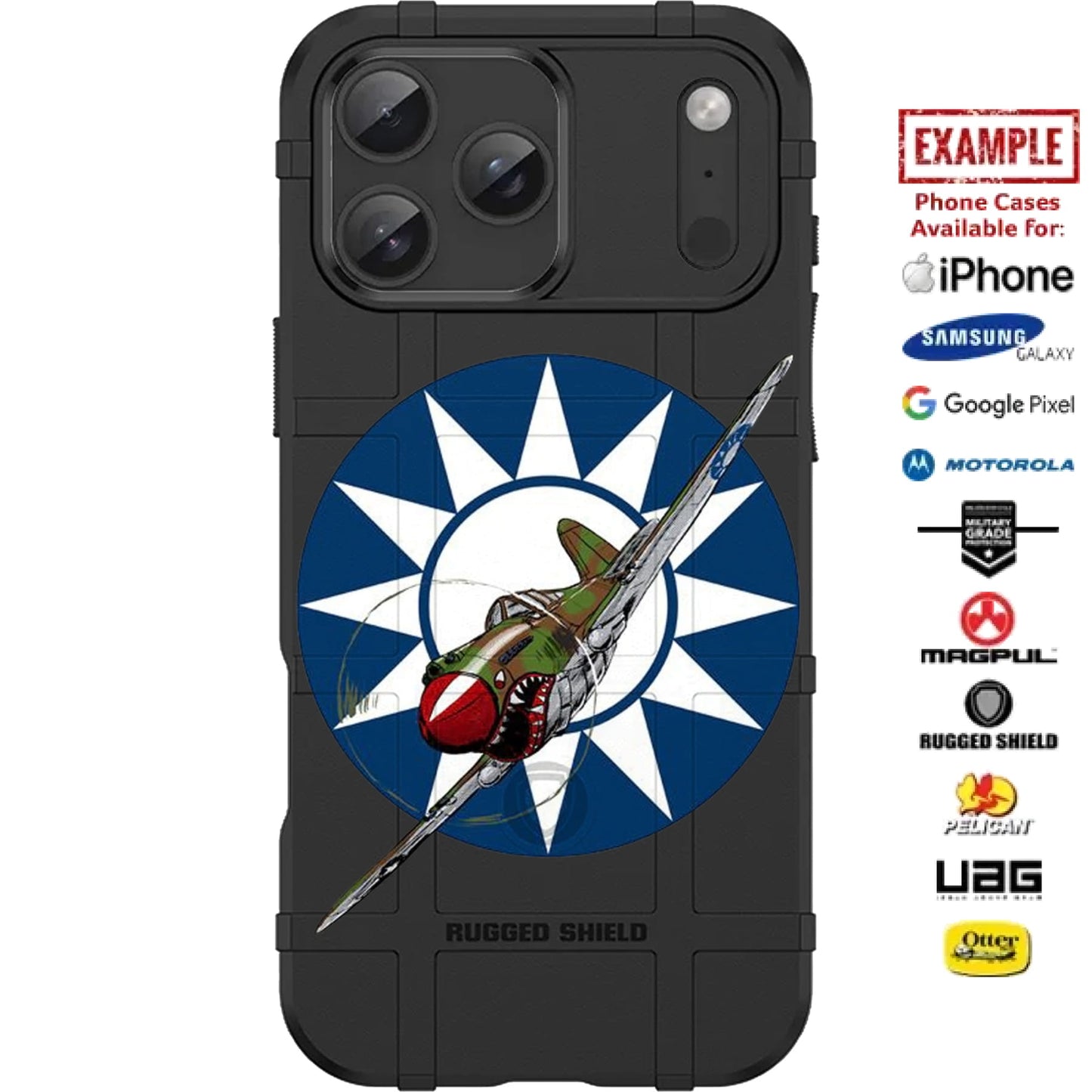 P-40 Flying Tigers Army Air Force Circle Patch Custom Printed Case Design for Apple, Samsung, Google & Motorola Phone Models