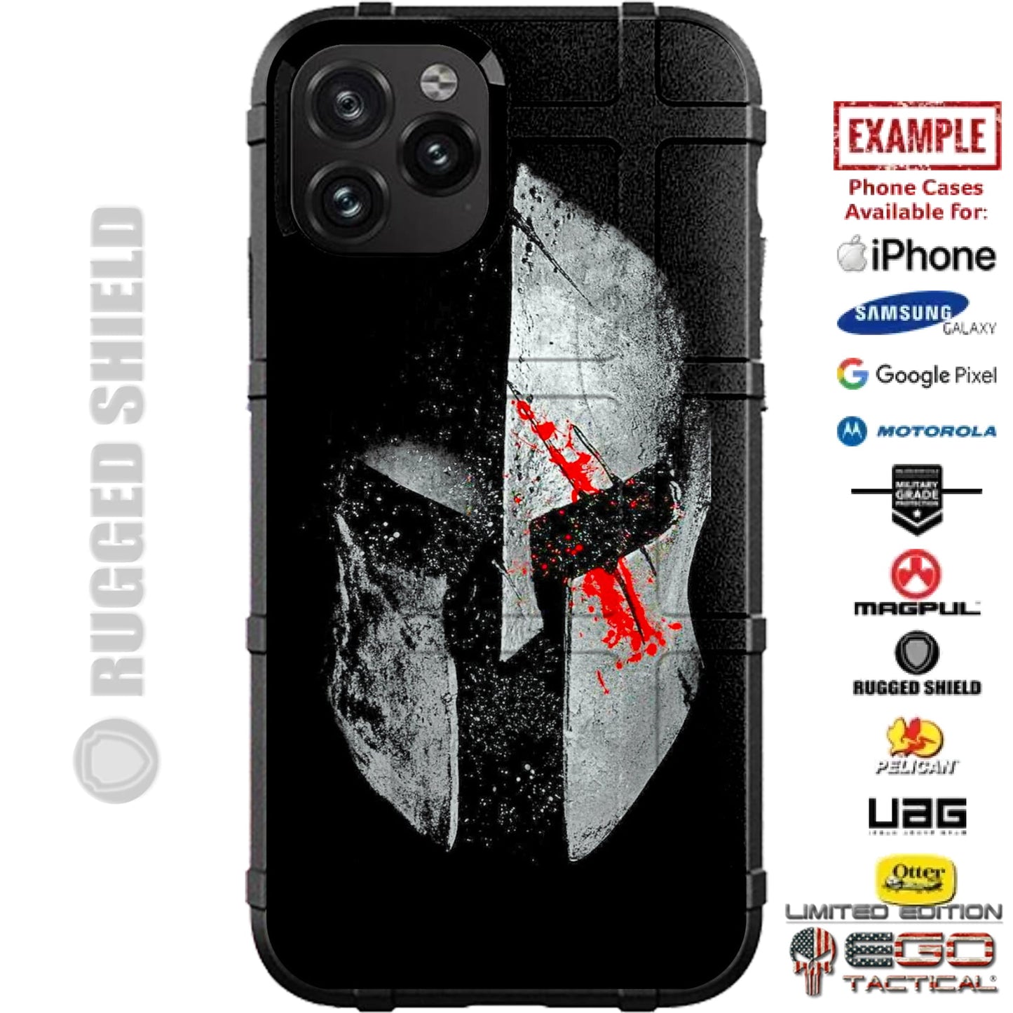 Spartan Warrior Red Bloodied and Gashed Helmet Custom Printed Case Design for Apple, Samsung, Google & Motorola Phone Models