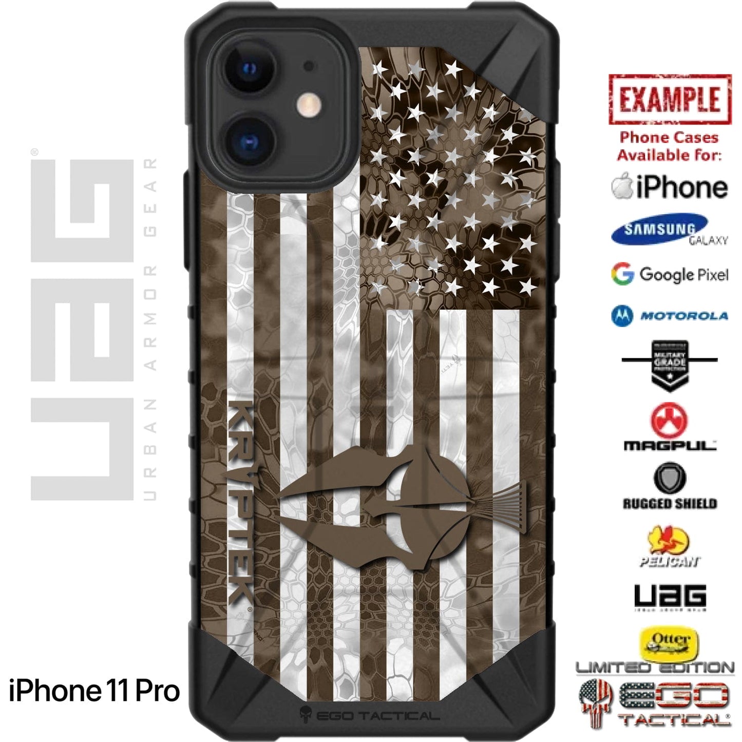 Kryptek FDE Tan Khaki Camouflaged US Flag Custom Printed Case Design for Apple, Samsung, Google & Motorola Phone Models