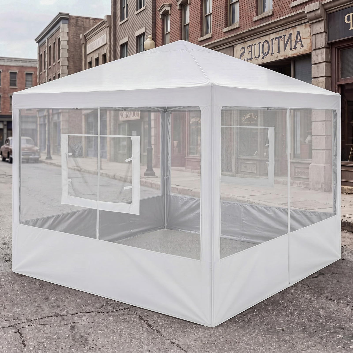 4 Pcs Mesh Sidewalls for 10x10 Pop Up Canopy, Food Booth,Zipper Door, White