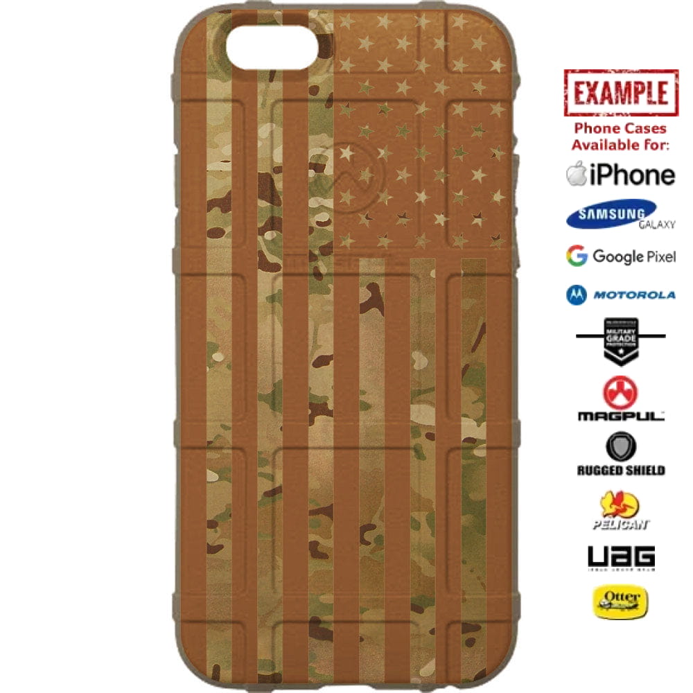Multicam/Scorpion Camouflage, Gold Subdued US American Flag Custom Printed Case Design for Apple, Samsung, Google & Motorola Phone Models