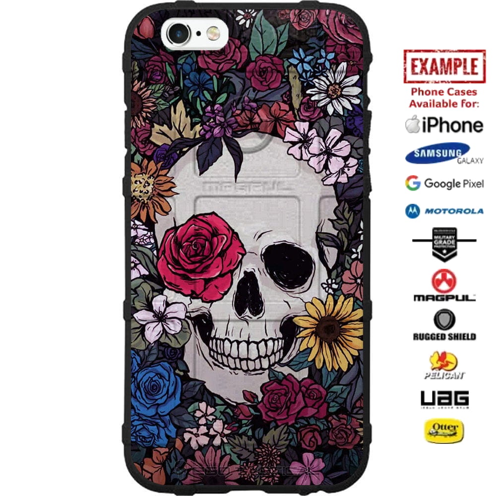 Colorful Flowers over Skull Custom Printed Case Design for Apple, Samsung, Google & Motorola Phone Models