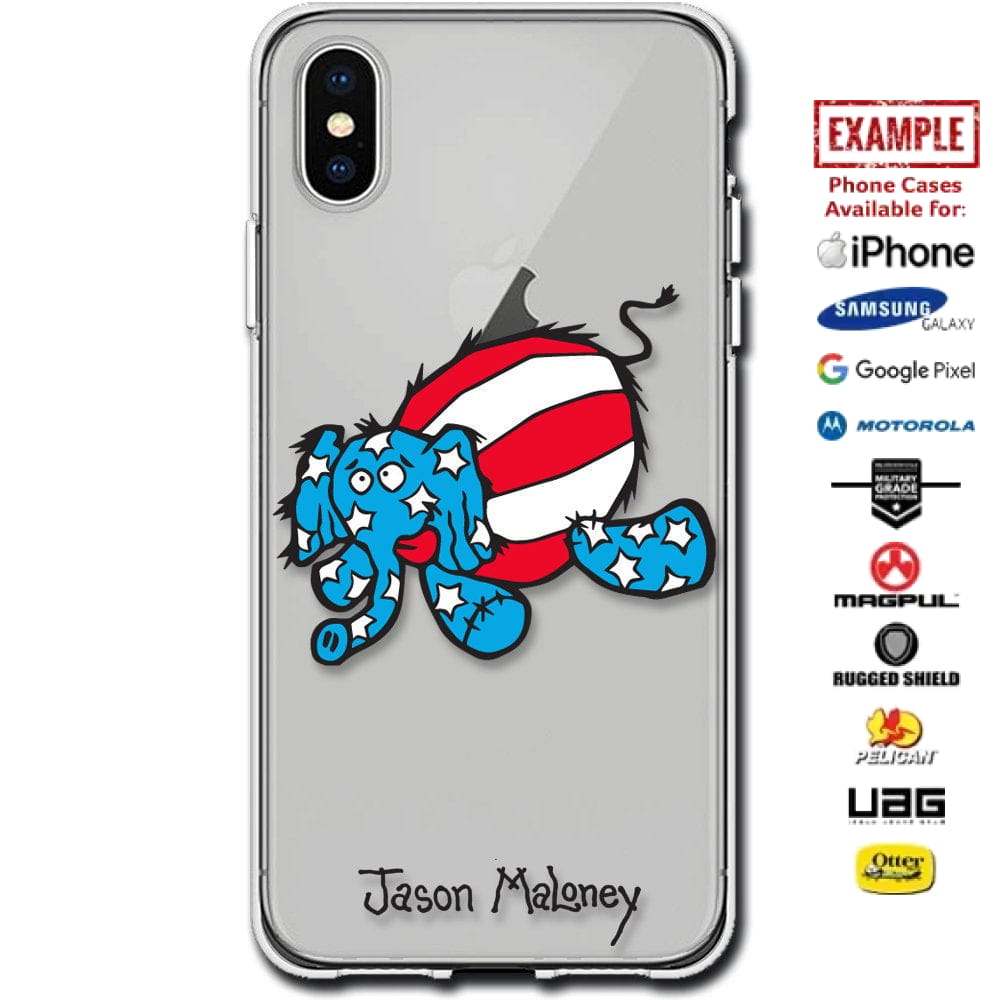 Jason Maloney Art Series: "Star-Spangled Tippsy" Tippsy Elephant 4th of July Flag Design Limited Edition Custom UV-Printed Custom Printed Case Design for Apple, Samsung, Google & Motorola Phone Models