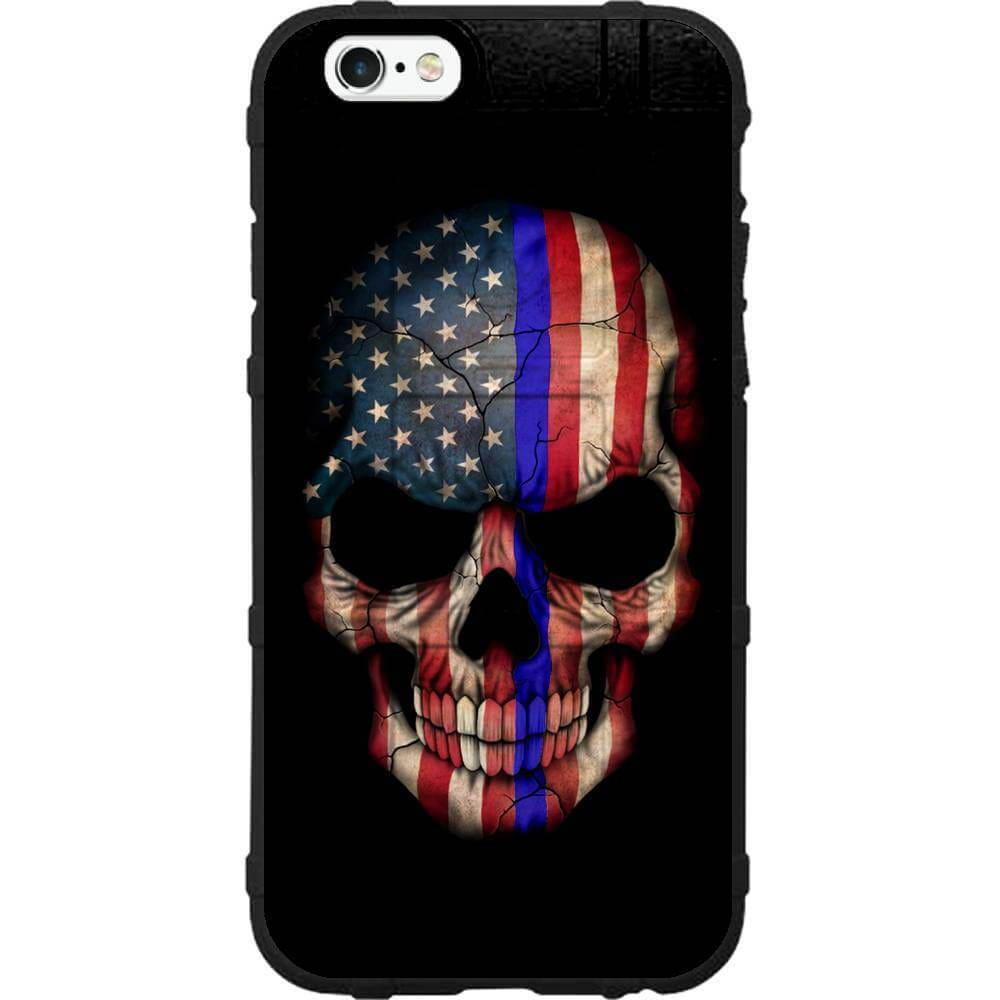 American Flag Skull Subdued or Thin Blue Line Police Skull Custom Printed Case Design for Apple, Samsung, Google & Motorola Phone Models