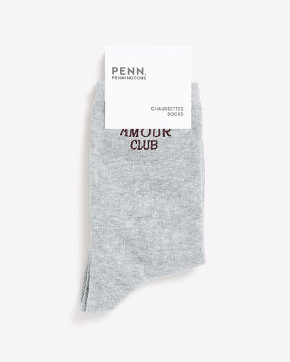 Grey Crew Socks with Amour Club Placement Print