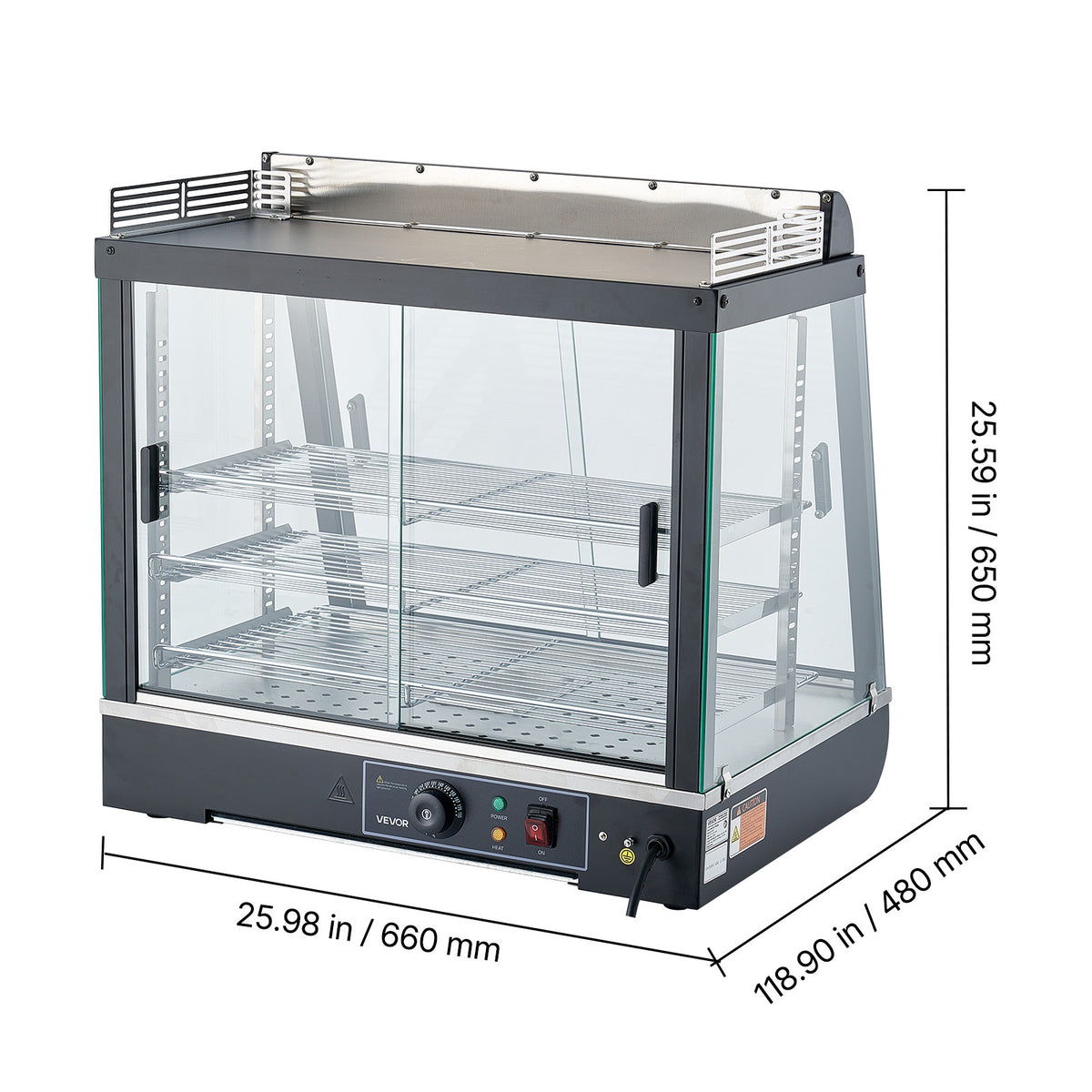 3-Tier Commercial Food Warmer Display, 1200W Food Display Warmer with LED Light, Top Storage and Adjustable Shelves, 86℉~185℉ Steam Heating, 75L for Hamburger, Pizza, Bread, Fried Chicken