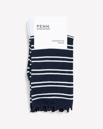 Striped Crew Socks with Lettuce Edge