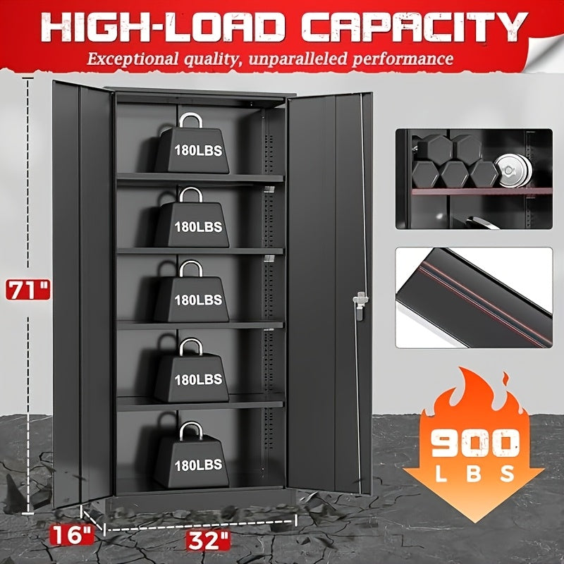[With Wheels, Adjustable] Metal Storage Cabinet With Wheels, Pegboards, Locking Doors And 4 Adjustable Shelves, 71"H/72"H/73"H Tool Cabinet For Garage, Home, Basement, Kitchen