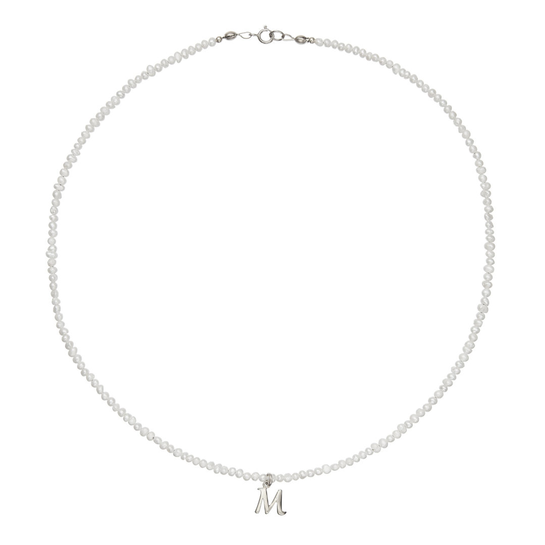 Silver Small Pearl Initial Letter Choker