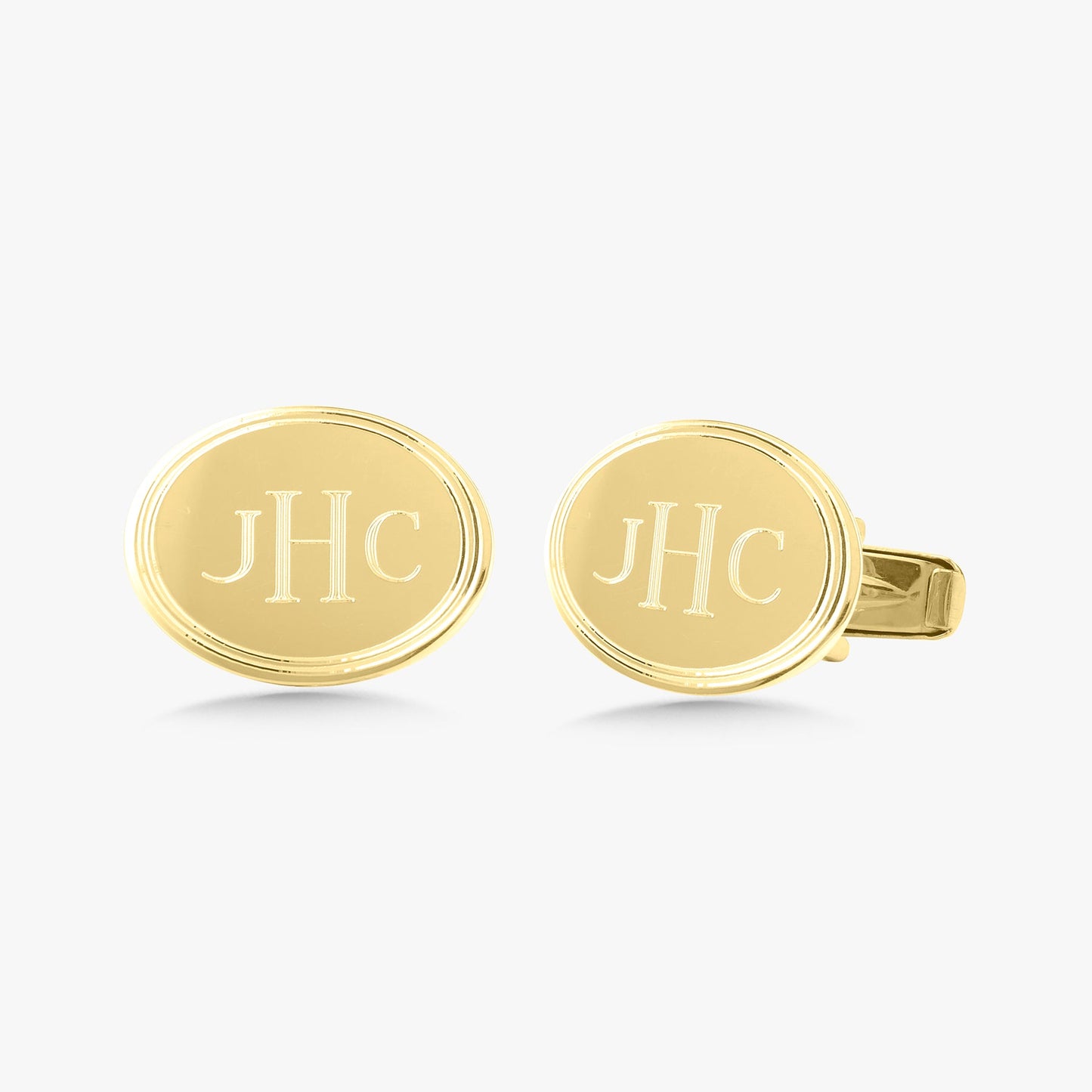 14k Oval Cuff Links with Double Line Border