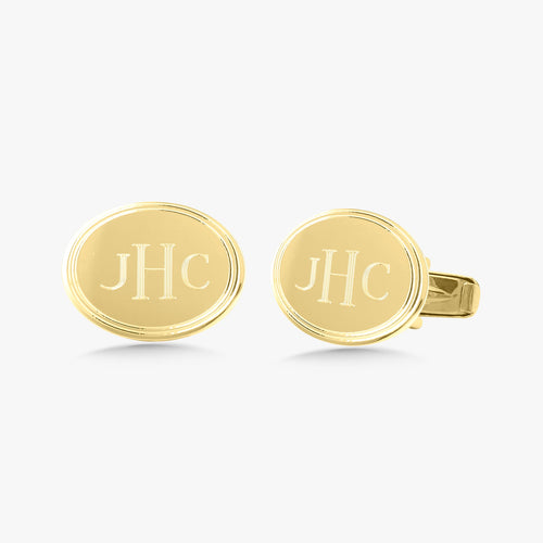 14k Oval Cuff Links with Double Line Border