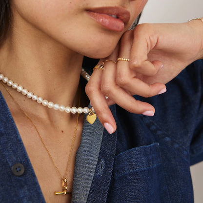 Gold T-Bar and Large Pearl Personalised Heart Necklace Gift Set