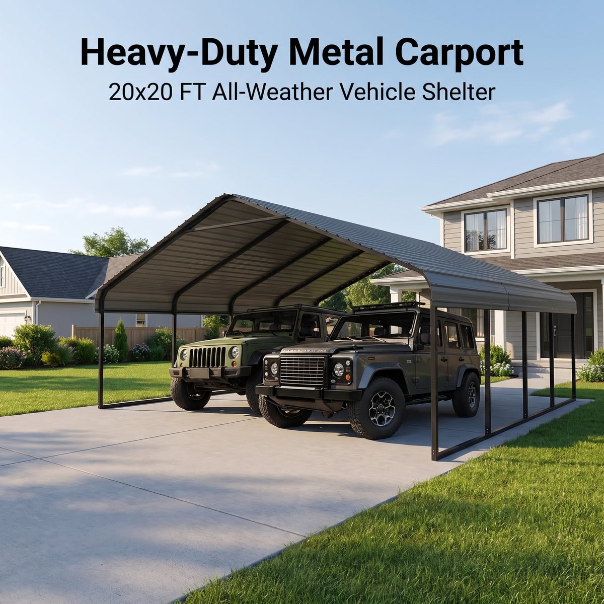 All-Weather Outdoor Carport 20×20 / 10×15 – Heavy-Duty Steel Frame Shelter for Cars, Boats & Equipment, Durable Cover, Quick Setup