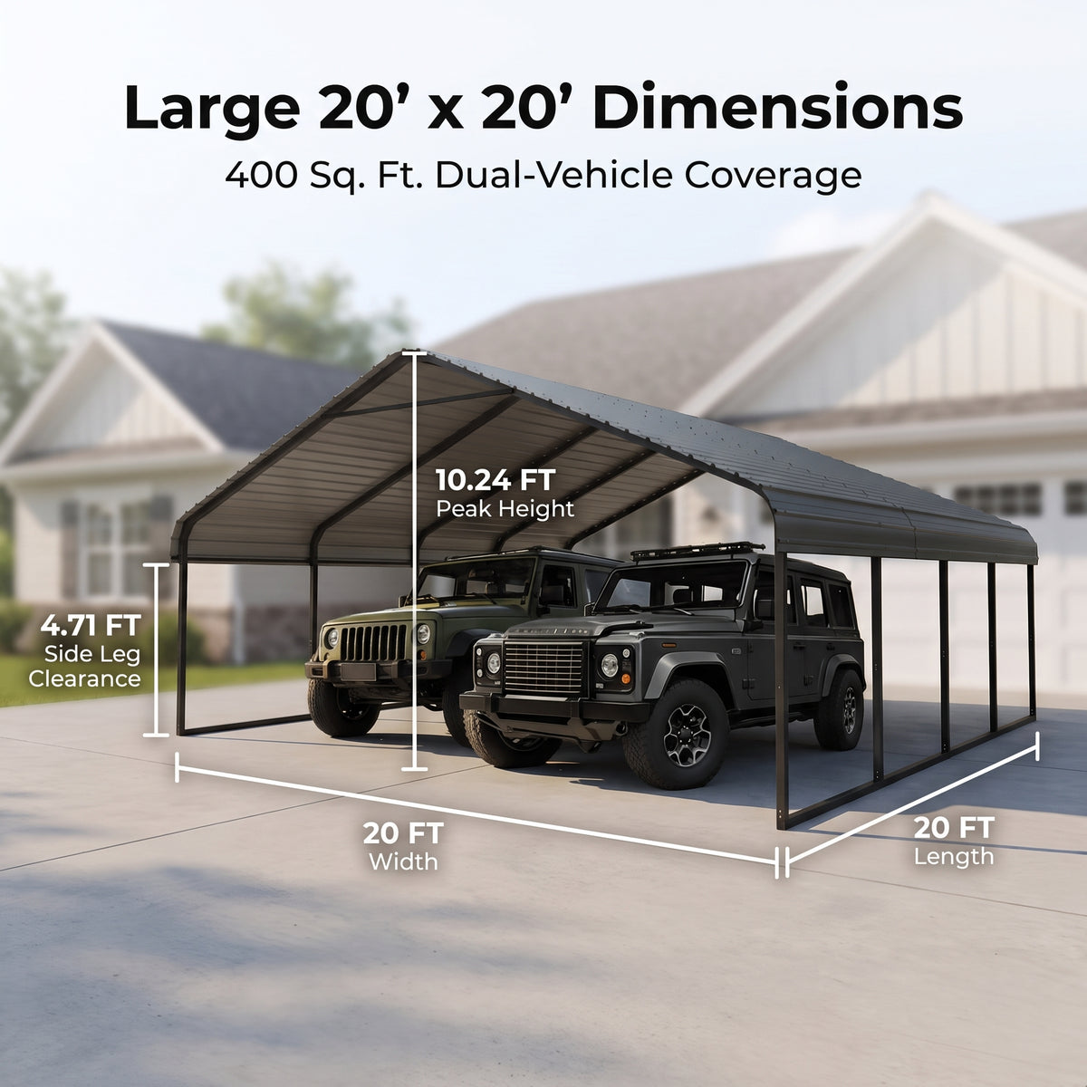 All-Weather Outdoor Carport 20×20 / 10×15 – Heavy-Duty Steel Frame Shelter for Cars, Boats & Equipment, Durable Cover, Quick Setup