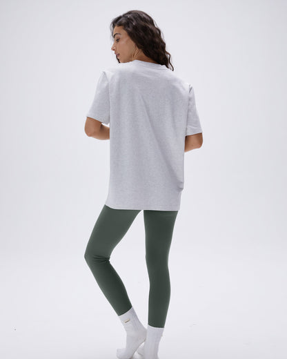 Varsity Stitch Short Sleeve Oversized T-shirt - Light Grey Melange/Black