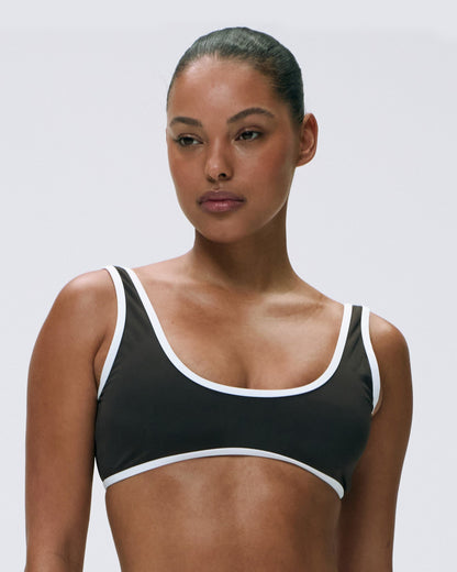 Contrast Scoop Bikini Top - Coffee Bean/Marshmallow White