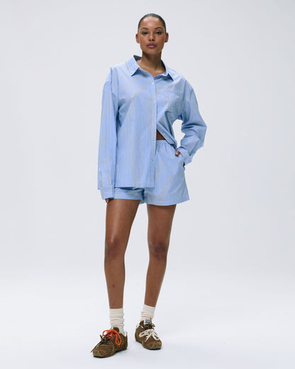 Cotton Stripe Boxer Shorts - Blue/White