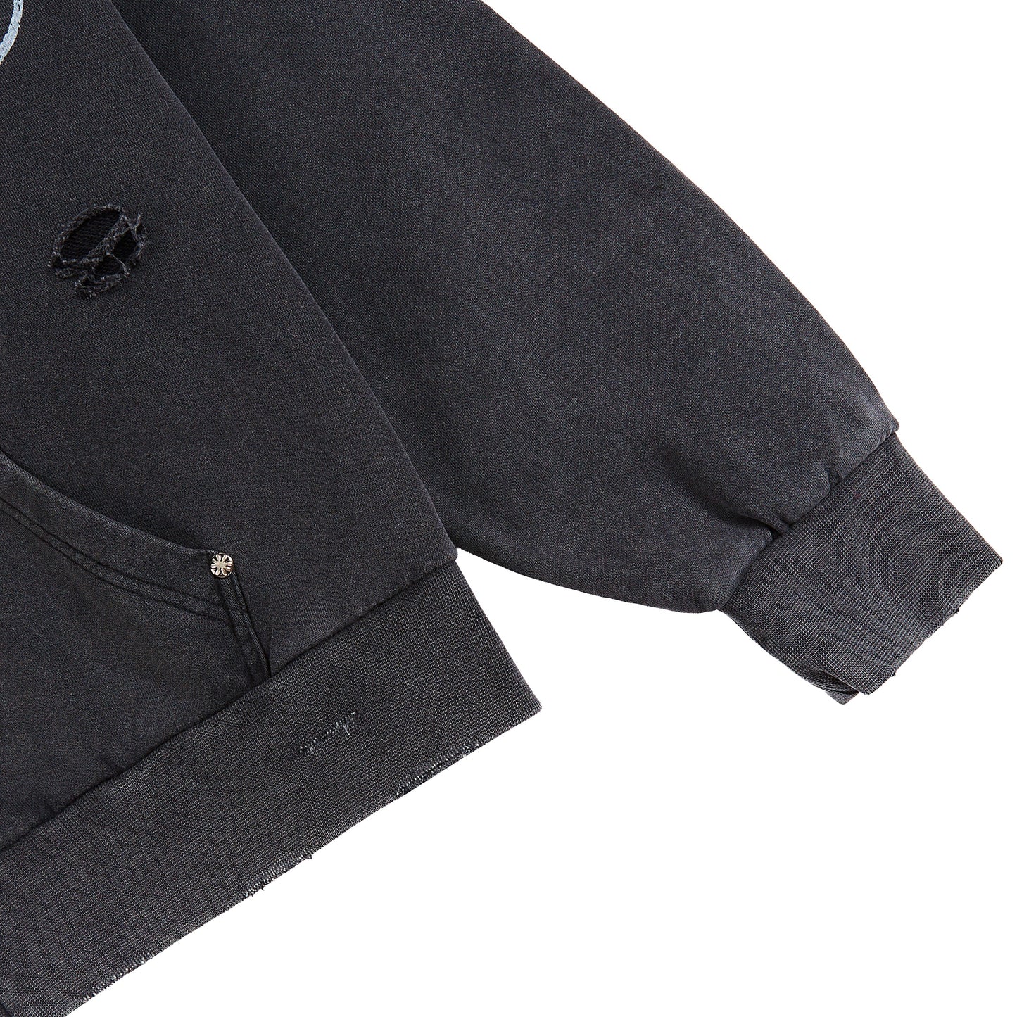 Distressed Script Zip Up Hoodie | Black