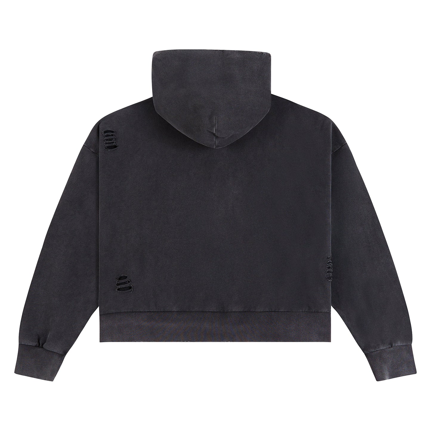 Distressed Script Zip Up Hoodie | Black