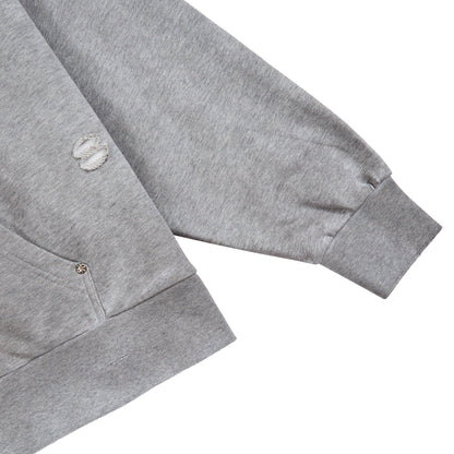 Distressed Script Zip Up Hoodie | Grey