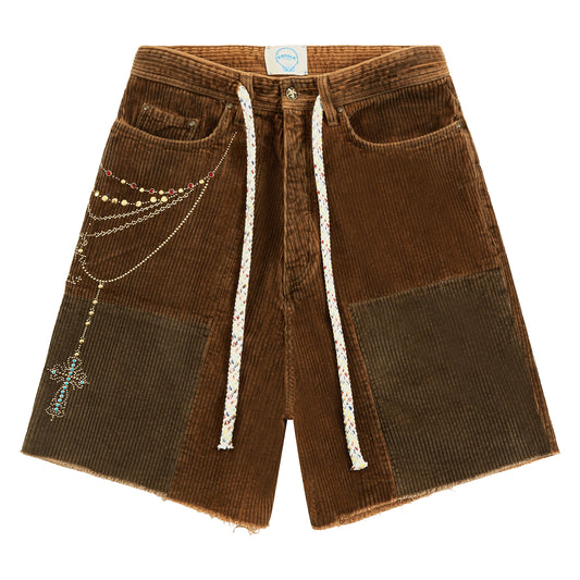 Patchwork Cord Short | Brown