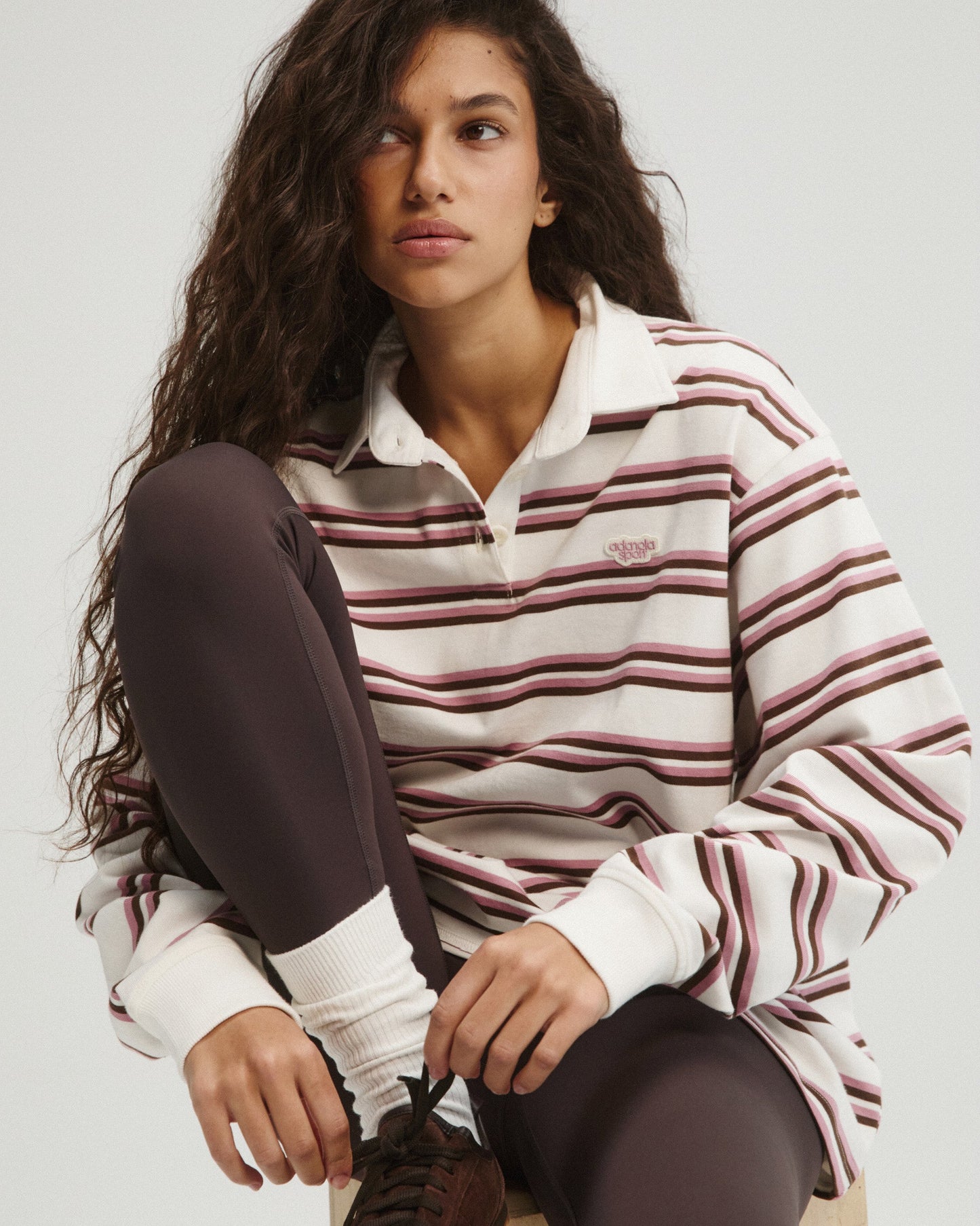 Stripe Branded Rugby Top - Dusty Pink/Marshmallow White