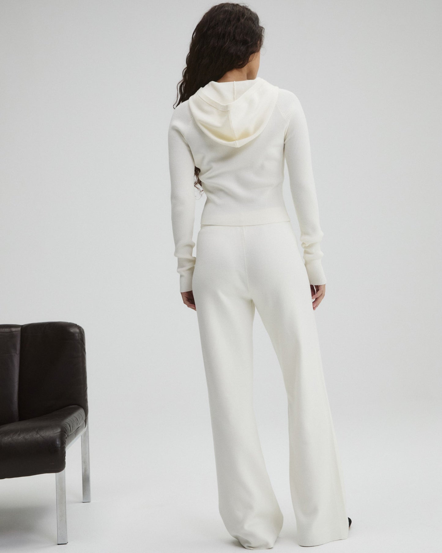 Panel Rib Knit Straight Leg Sweatpants - Marshmallow White