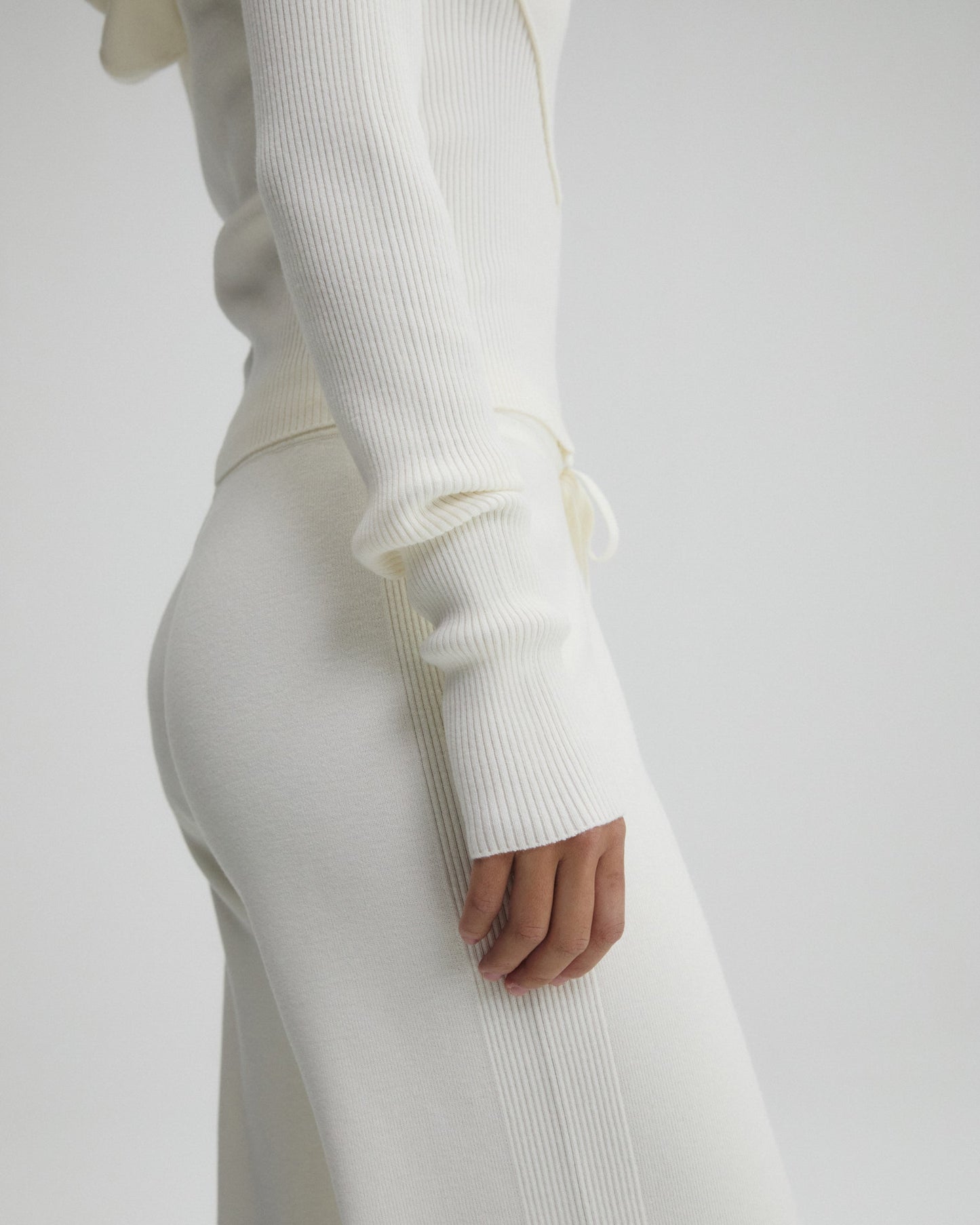 Panel Rib Knit Straight Leg Sweatpants - Marshmallow White