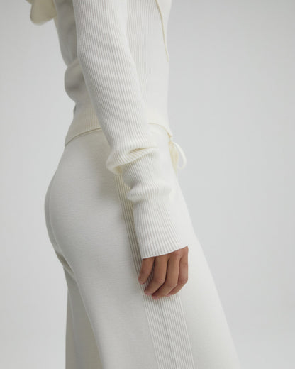 Panel Rib Knit Straight Leg Sweatpants - Marshmallow White