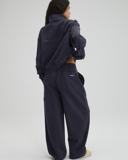 Ribbed Panel Barrel Leg Sweatpants - Midnight Blue